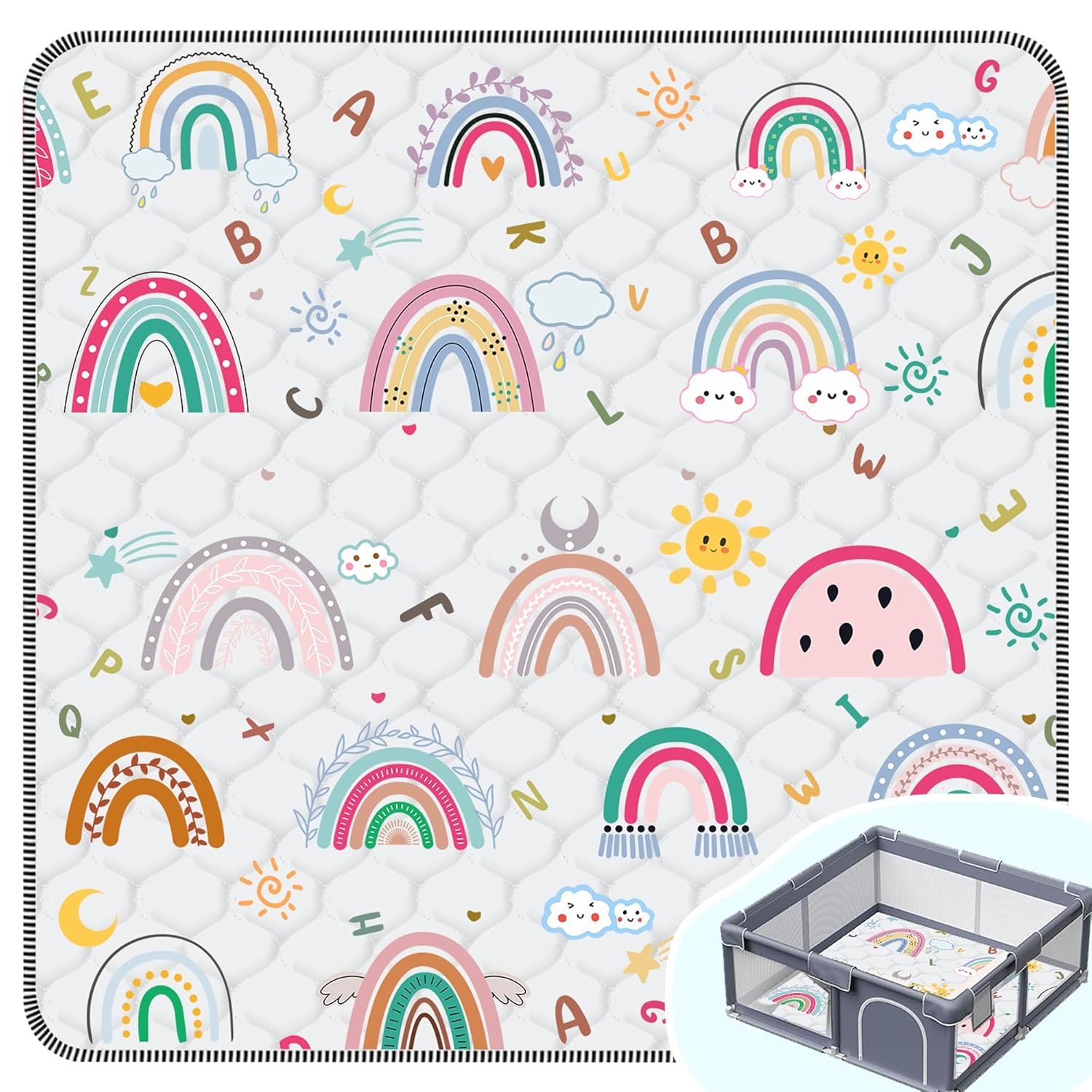 Baby Play Mat，Thick Soft 50″ X 50″ Playpen mat, Non-Slip and Machine Washable Baby Play Mats for Floor ，Crawling Mat for Babies, Toddlers & Infants to Play and Learn (Rainbow)