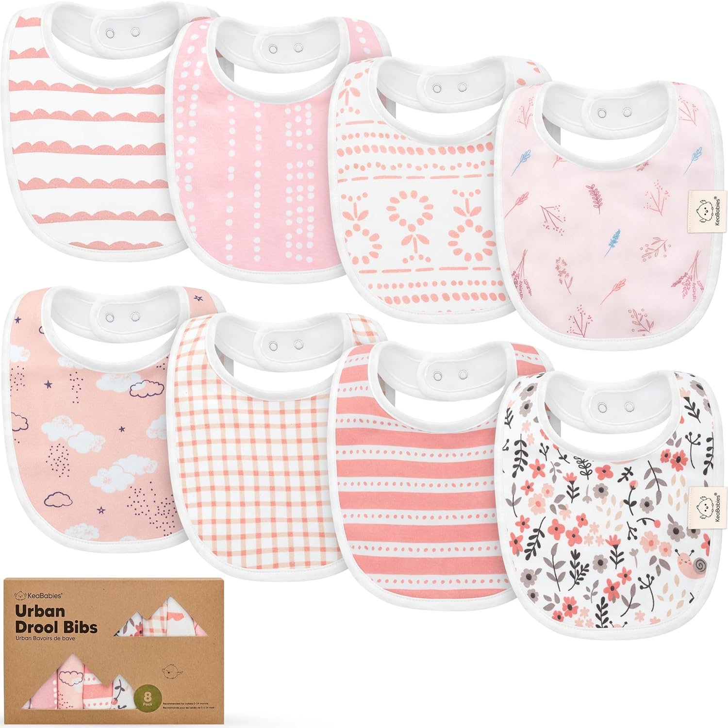 8-Pack Organic Baby Bibs for Boys, Girls – Soft Cotton Drooling and Teething Bibs for Baby Girl & Boy, Extra Absorbent, Easy To Clean & Put On for Toddler, Newborn, Infant 0-24 Months (Sweet Charm)
