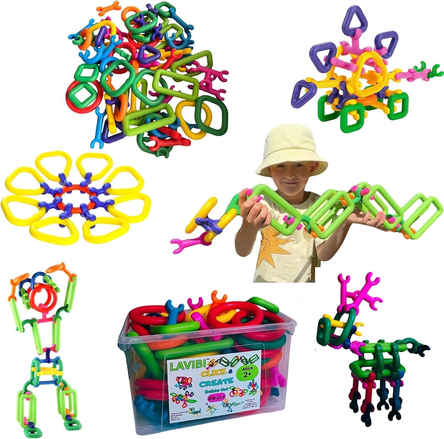 Click & Create Builder Set (80 pcs) – STEM Educational Interlocking Building Blocks for Kids Ages 2-7, Creative Construction Toy for Boys & Girls, Colorful Fine Motor Skills Toy