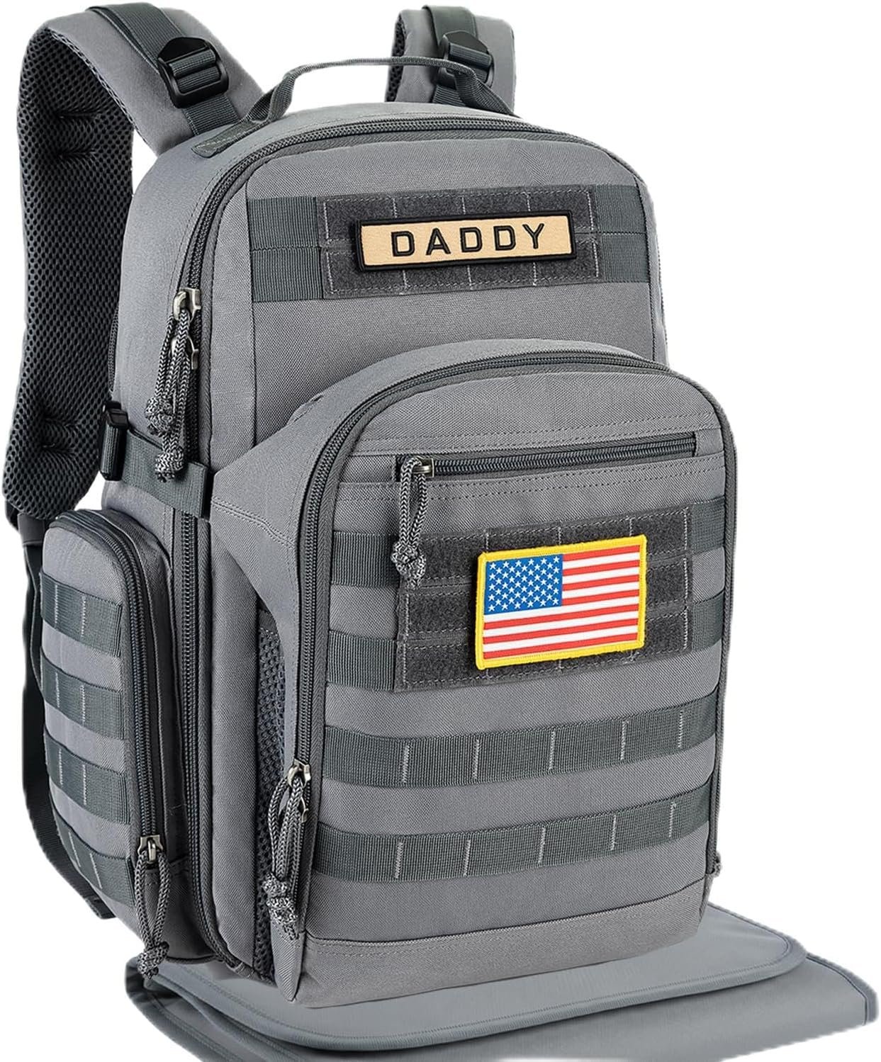 SHARKMOUTH Military Diaper Bag for Dad: Large Insulated Baby Bag with MOLLE System & Changing Pad for Active Dads – 900D Polyester for Outdoor Travel Camping Park Trips
