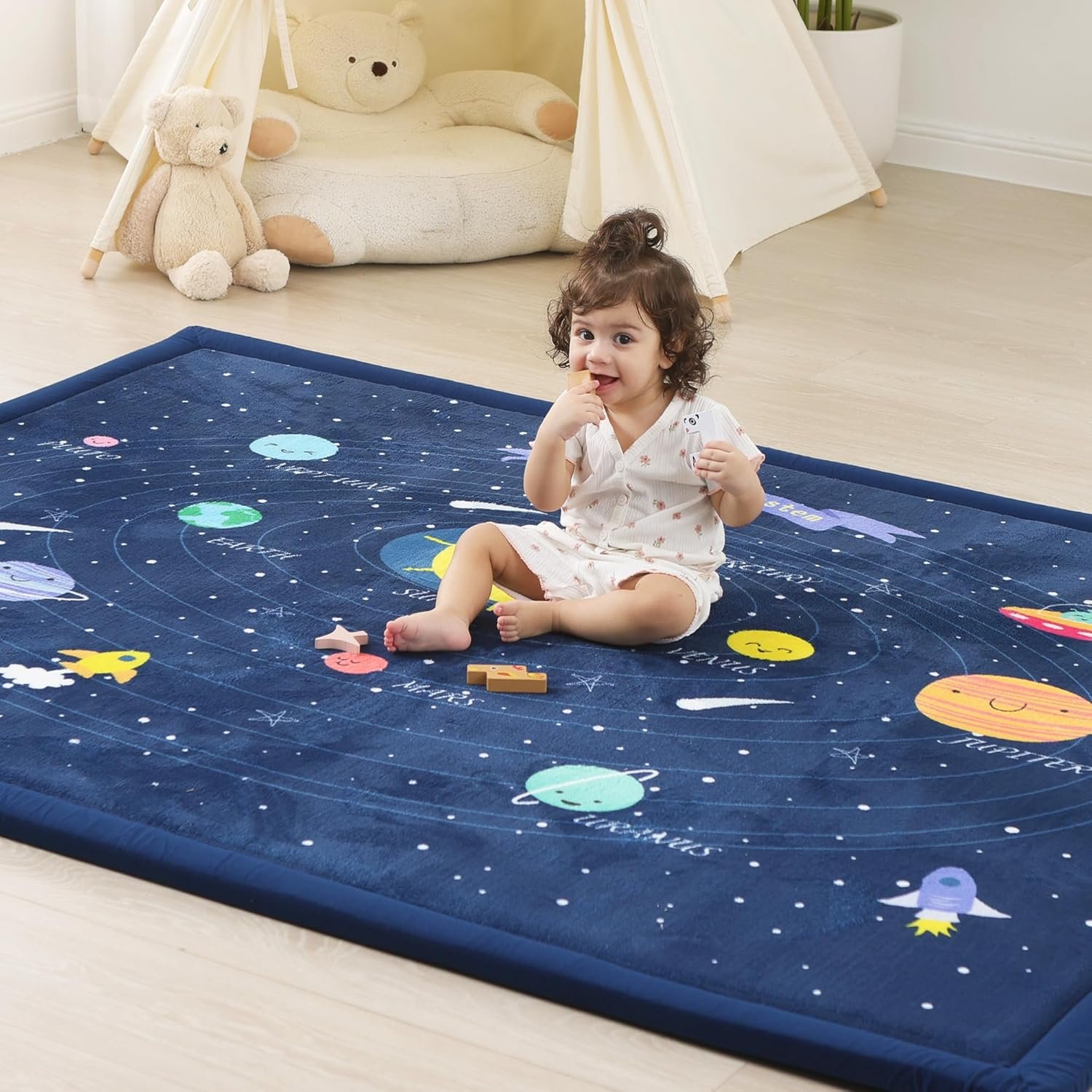 1.3″ Thick Large Baby Floor Play Mat 59×79, Padded Memory Foam Play Mat, Non-Slip Plush Carpet Playmat for Nursery Playroom Classroom (Solar System)