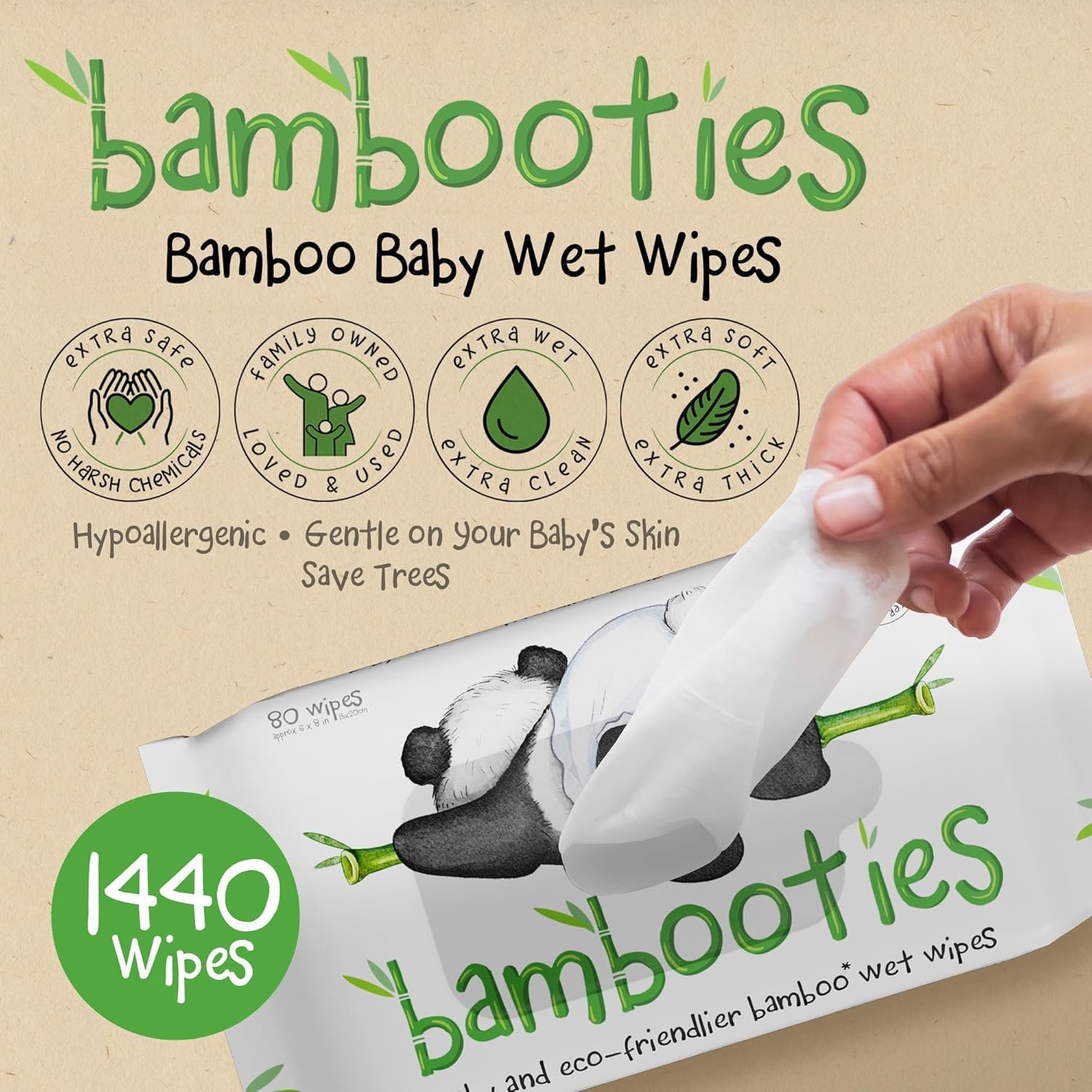Bamboo Baby Wipes Unscented, Plant based Diaper Wipes for Sensitive Skin, Water based Wipes Baby Sensitive Skin 80 count soft pack