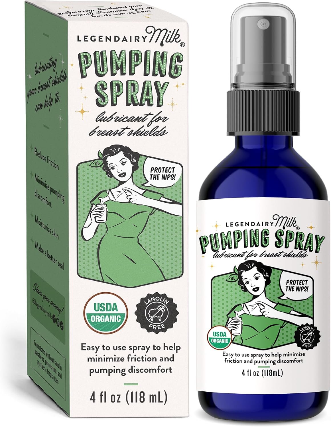 Legendairy Milk Pumping Spray 4 oz., Helps Sore Nipples & Clogged Ducts, Organic Lubricant for Breast Shields and Flanges, Vegan Breast Pump Spray, Natural & Lanolin-Free, Made in USA