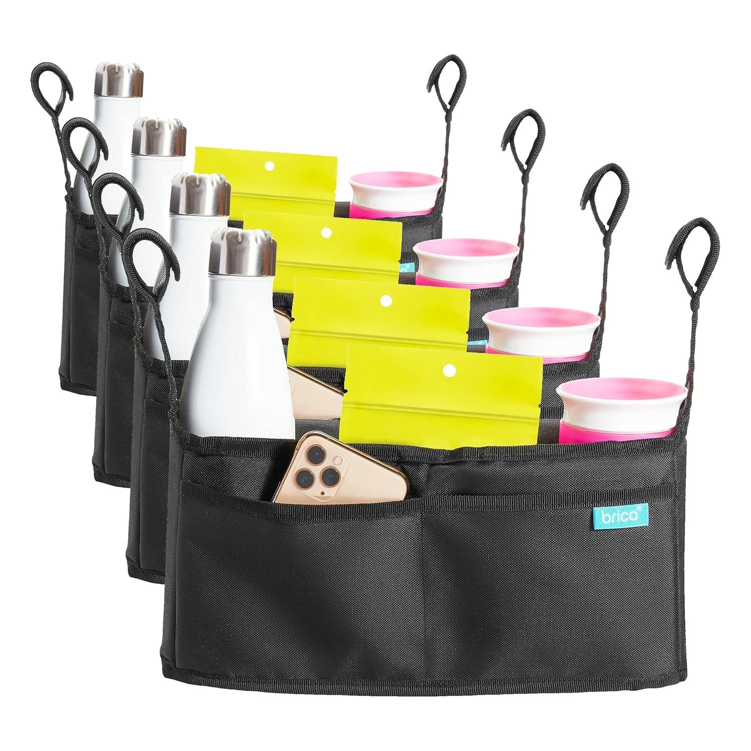 Munchkin® Brica® Stroller Organizer Bag – Universal Fit with Cup Holders and Wipes Case, Fits UPPAbaby, Evenflo, BabyTrend and More, Black (Pack of 4)