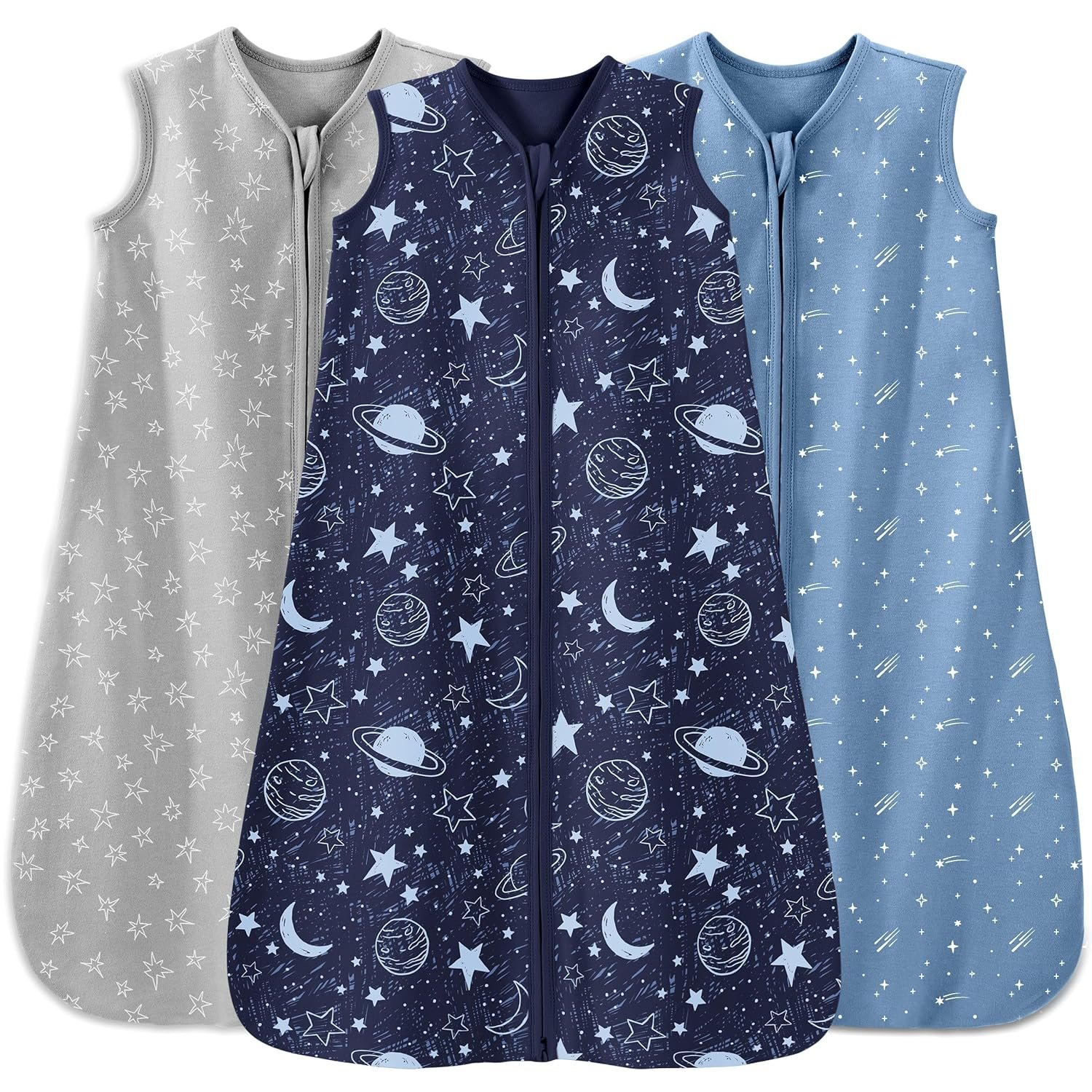 Unnivoll Baby Sleep Sack 0-6 Months 3 Pack 100% Cotton Lightweight 0.5 TOG Wearable Blanket Baby Sleep Bag with 2-Way Zipper for Newborn Infant Blue