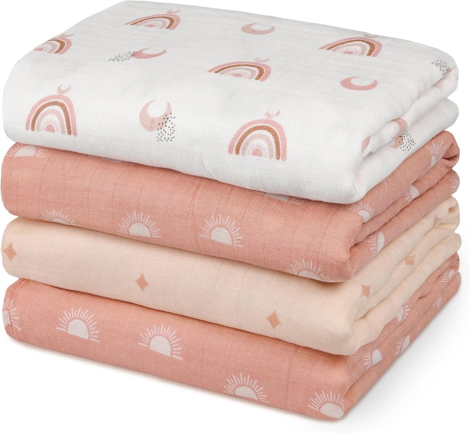 GLLQUEN BABY Muslin Swaddle Blankets 4-Pack Breathable Receiving Blankets (35″ x 40″) Soft Baby Blankets for Girls and Boys Newborn Essentials Muslin Burp Cloths Swaddle Wrap Baby Gift (Sun)