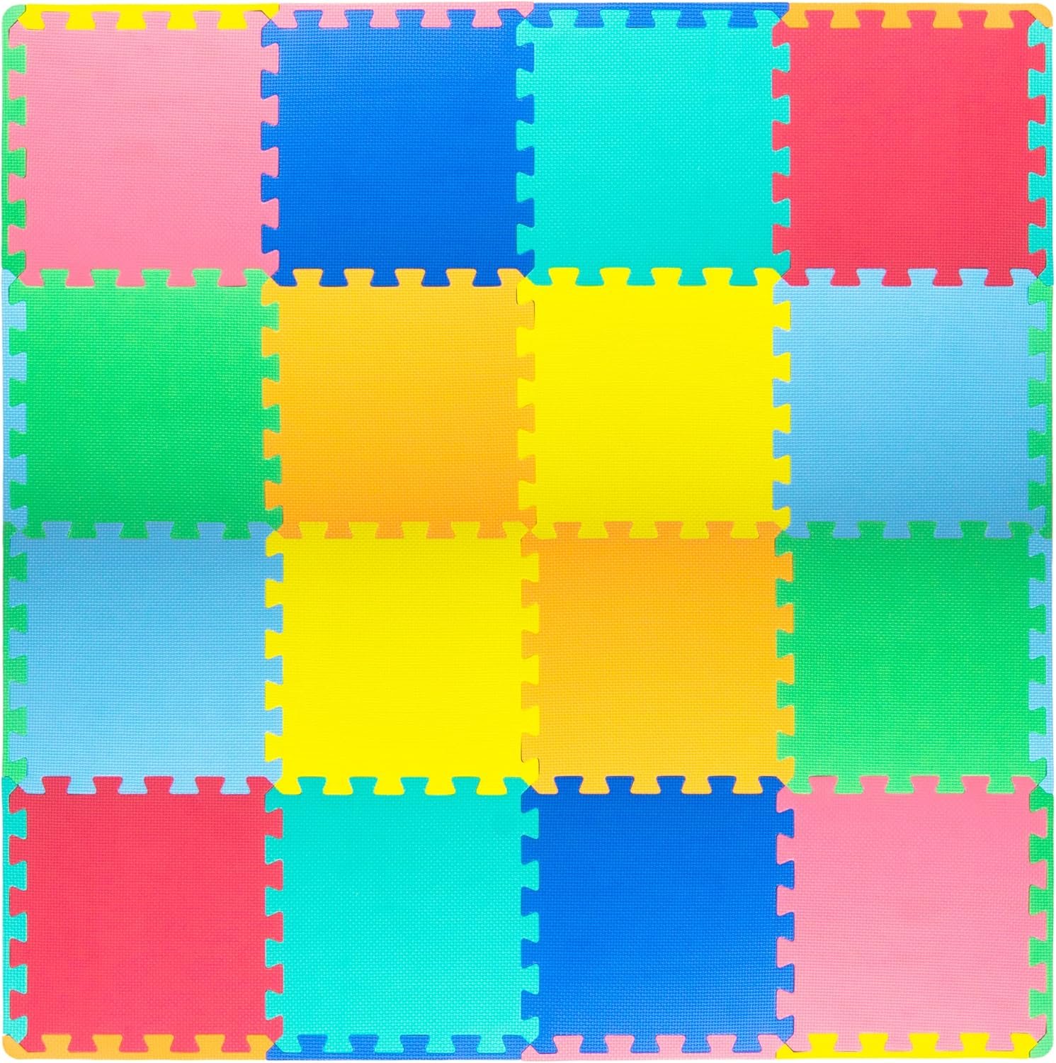 ProSource Baby Play Mat, Soft Foam Floor Tiles for Kids, Interlocking EVA Panels for Playpen Use, Crawling Development Surface, Safe Non-Toxic Toddler Flooring, 16 Tiles, Multicolor