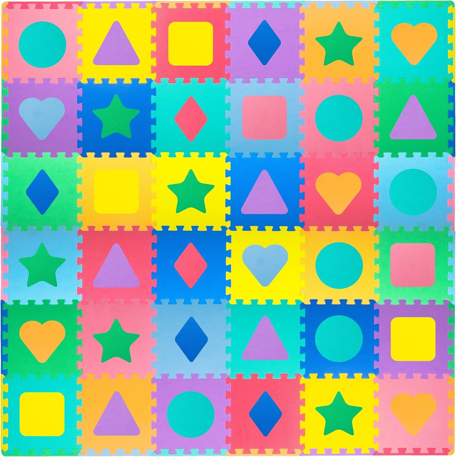 ProSource Kids Foam Puzzle Floor Play Mat with Shapes & Colors 36 Tiles, 12″x12″ and 24 Borders