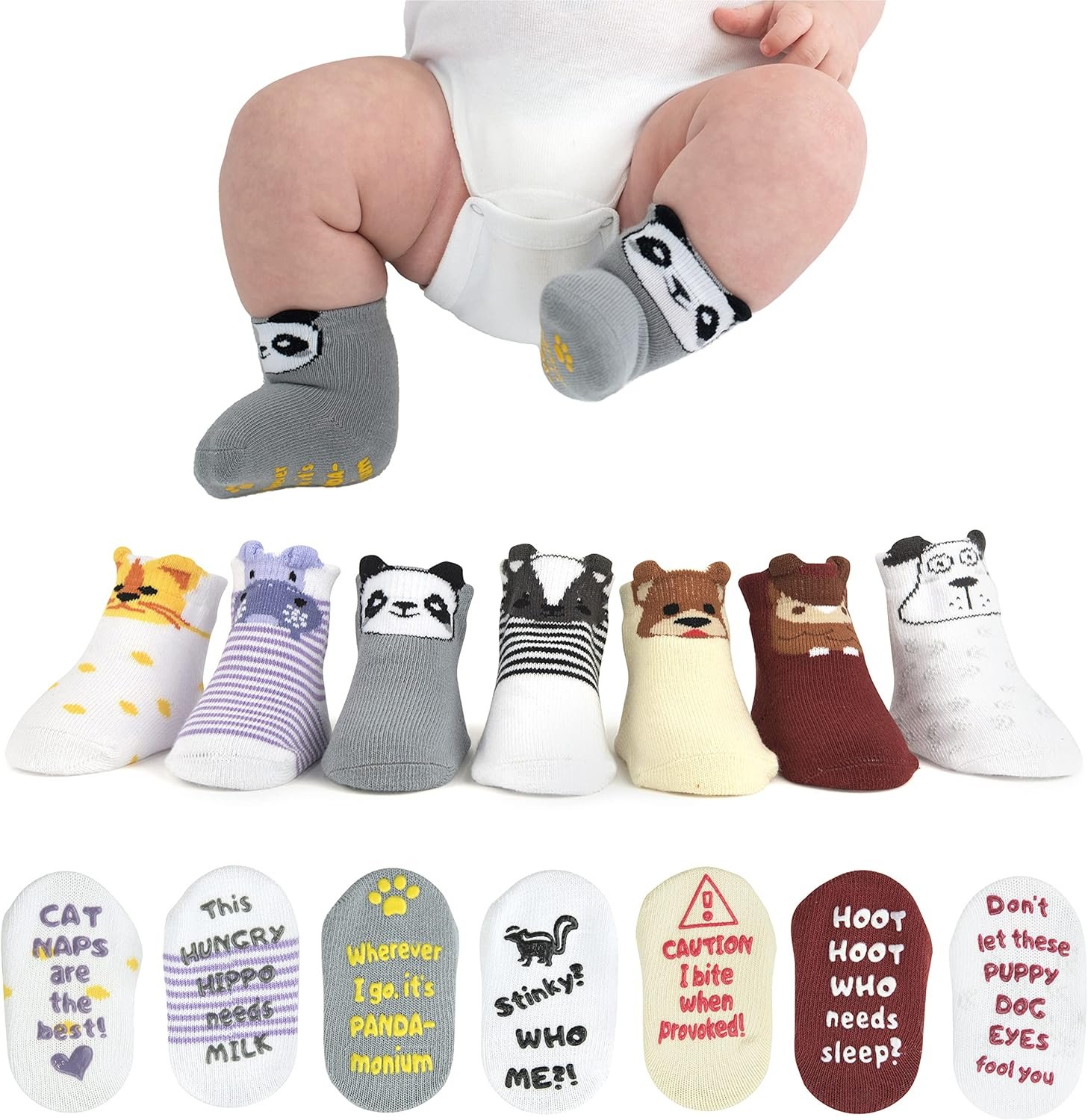 ZIRI & ZANE Baby Sock Gift Set – 7 Unique Pairs, Cute & Funny Unisex Newborn Gifts for Baby Showers & Registries